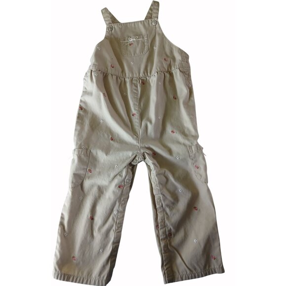 Gymboree Girls 3T White Cardigan Tan Overalls Strawberry Patch Set Embroidered - Picture 12 of 16